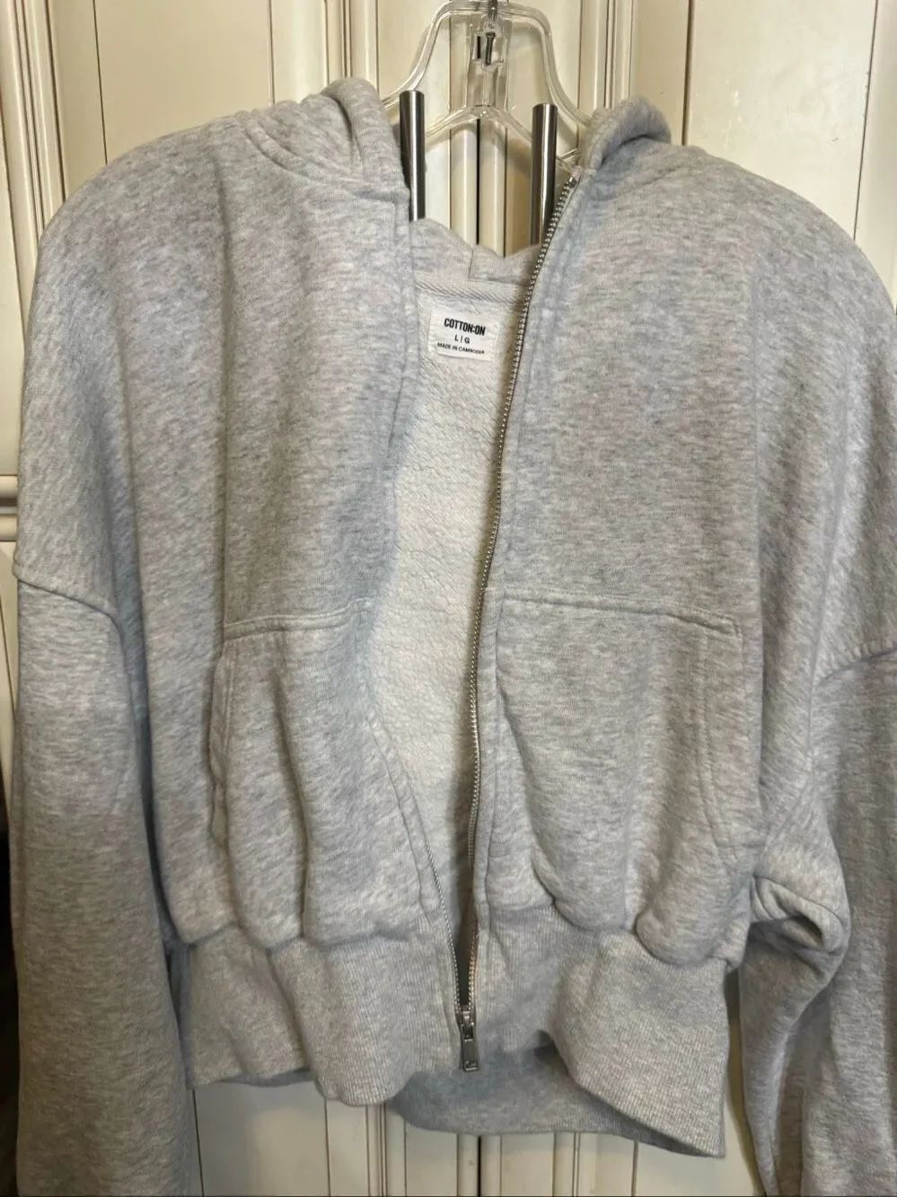 Cotton On Women's Slouchy Zip Through Hooded Cropped Hoodie Heather Gray Large